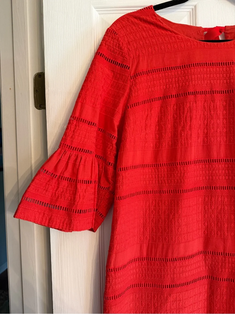 J. Crew Coral Eyelet Shift Dress with Bell Sleeves 8